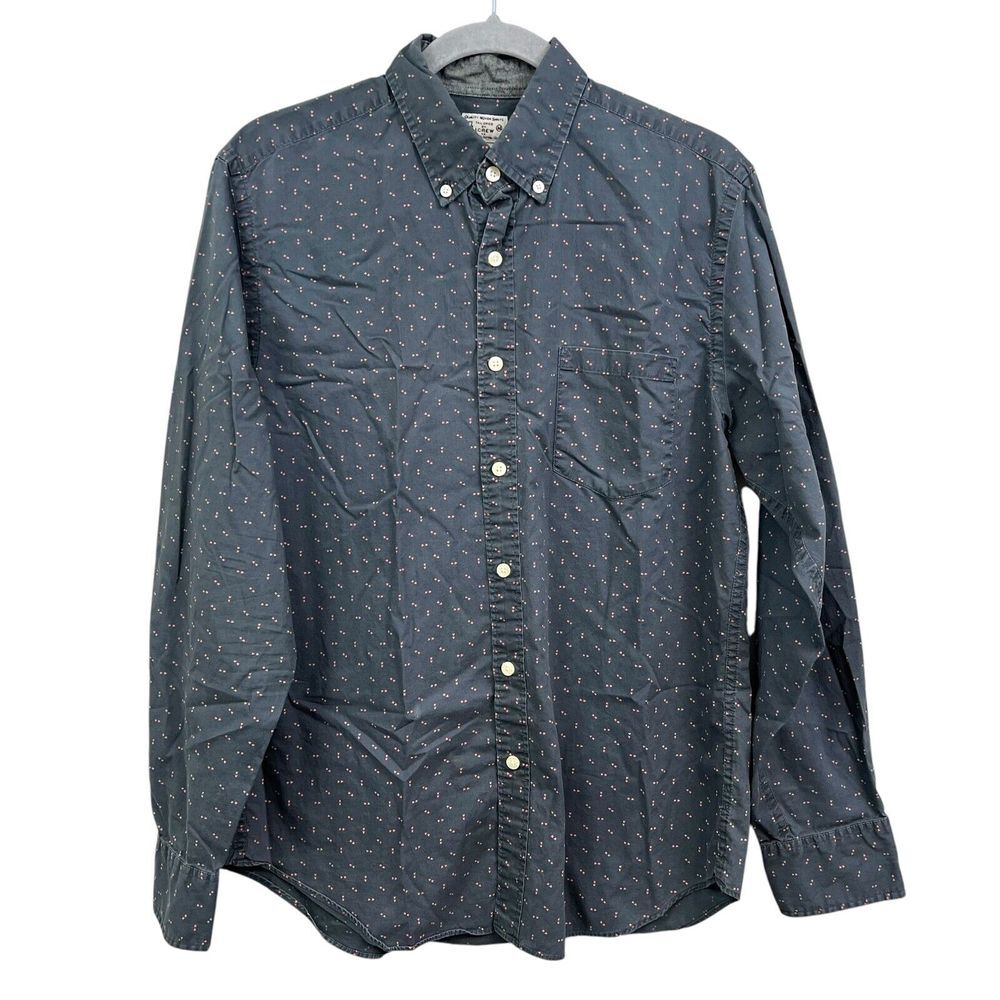 J. Crew Mens Shirt Button Down Long Sleeve Pen Pocket Gray Red Print Size M*